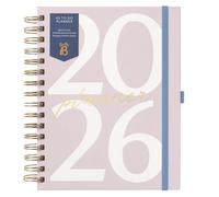 Busy B - Agenda à spirales 2026 - Journal planificateur A5 hebdomadaire - Planification mensuelle des priorités et des objectifs avec onglets, autocollants et pochette - Graphique Rose
