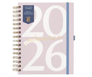 Busy B - Agenda à spirales 2026 - Journal planificateur A5 hebdomadaire - Planification mensuelle des priorités et des objectifs avec onglets, autocollants et pochette - Graphique Rose