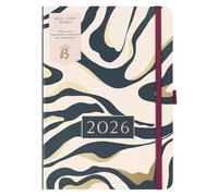 Busy B - Agenda Busy Life 2026 - Planificateur semainier A5 pour les étudiants, les enseignants, le travail avec double emploi du temps, calendrier annuel, pochettes - Tissu Marbre Charbon