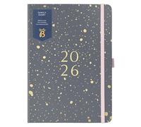 Busy B - Agenda familial 2026 - Planificateur semainier A5 avec 5 horaires pour toute la famille, avec un agenda annuel, des anniversaires et des notes détachables - Charbon/Doré