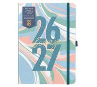 Busy B Agenda scolaire A5 août 2026/2027, planificateur académique semainier avec autocollants, passant pour stylo, bloc-notes intégré, couleur Marbré, pratique et élégant.