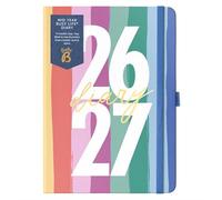 Busy B - Agenda scolaire A5 Busy Life - août 2026/août 2027 - Journal semainier avec double planning, calendrier annuel, passant pour stylo, pochettes et fermeture élastique - Rayures multicolores
