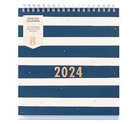 Busy B - Calendrier de bureau - Janvier à Décembre 2024 - Motif Rayures Marine - Planificateur de bureau avec pochettes et support intégré. Parfait pour l'organisation au travail et sur votre bureau
