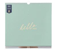 Busy B - Calendrier mural 2026 - Planificateur familial pour 5 membres avec stylo en or rose - Feuille de menu à détacher, listes de courses, autocollants et pochettes de rangement - Vert Sauge