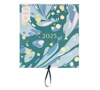 Busy B - Grand calendrier mural familial 2025 - Marbre Vert sapin - Calendrier mensuel avec 5 colonnes et pochettes de rangement avec des autocollants à code couleur - 30.5 x 30.5 cm