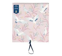 Busy B - Grand calendrier mural familial 2025 - Oiseaux - Calendrier mensuel avec 5 colonnes et pochettes de rangement avec des autocollants à code couleur - 30.5 x 30.5 cm