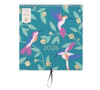 Busy B - Grand calendrier mural familial 2026 - Calendrier mensuel pour avec 5 colonnes et pochettes de rangement avec des autoorthercollants à code couleur pour - 23.5 x 25.5cm - Oiseaux