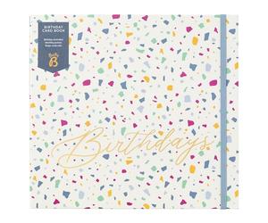 Busy B - Livret de cartes d'anniversaire - Terrazzo - Carnet avec rappels d'anniversaire, pochettes de rangement pour cartes mensuelles