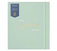 Busy B - Planificateur de mariage - Organisateur avec sections de planification, listes de contrôle, notes, pages d'inspiration, intercalaires et pochette de rangement - Cuir végane vert sauge et or
