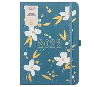 Busy B To Do Agenda semainier de janvier à décembre 2022 - A5 à motif floral bleu avec notes, listes détachables et poches 3172