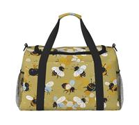 Busy Bee - Sac de voyage à imprimé abeille pour homme et femme, sac de voyage pliable et sac fourre-tout spacieux pour le rangement d'articles de toilette, bagages, articles personnels, noir, taille L