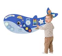 Busy board - AIYAPLAY - tableau d'activités mural baleine - 13 en 1 - jouet éducatif apprentissage - bois - 60x40x3cm - bleu