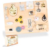 Busy Board en Bois avec Carte de Missions et Diplôme, Tableau Montessori Sensoriel, Planche d’Activités Bébé, Jouet Éducatif en Bois, Motricité Fine, Busy Board Montessori Enfant 1 2 3 Ans