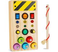 Busy Board,Jouet ducatif avec Boutons LED Lumineux,Jouet en Bois Tableau Sensoriel Module Motricité Jeux de Voyage Enfant 2 3 4
