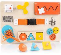 Busy Board Montessori,Activity Board,Wooden Toys 9 Activity,Motor Skills Toys,Montessori Toy,Sensory Games,Gifts for Girls and Boys Aged 3 4 5 Years Old