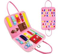 Busy Board Montessori Board,Educational Games Toy Montessori Board Christmas Gift,Learning Buckles and Ties for Boys Girls Baby 1 2 3 4 Years (Pink)