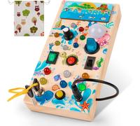 Busy Board Montessori Games for Children 2 3 4 Years Old Wooden Montessori Activity Board with 8 Switches,15 LED Lights Sensory Educational Activity Table for Babies and Small Children