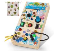 Busy Board Montessori Jeux pour Enfants de 2 3 4 Ans, Activity Board Montessori en Bois avec 8 Interrupteurs, 15 Lumières LED Table d'activité éducative Sensorielle pour Bébés et Petits Enfants
