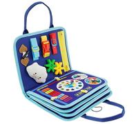 Busy Board Montessori Jouet Quiet Book, tableau d'activité sensorielle, 23 x 28 x 3 cm, livre d'activité sur le thème des dinosaures, matériau en feutre doux, jouet cadeau pour garçons et filles (bleu