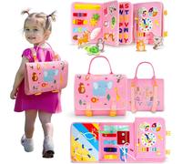 Busy Board Montessori Toy 2 3 4 Year Old Preschool Sensory Educational Toy for Development of Motor Skills,Travel Toys,Educational Games Gift for Girls,Pink