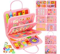 Busy Board Montessori Toys - Livres occupés pour tout-petits, livre d'activités éducatif silencieux pour tout-petits, jouets de voyage pour tout-petits en avion, cadeaux pour garçons et filles (rose)