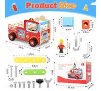 Busy Board Montessori Wooden Toy 1 2 3 4 Years Old Fire Truck Montessori Board with Sound Light Change Screwdriver,Sensory Wooden Toy Fine Motor Skills Educational Games Gift Boy Girl Baby