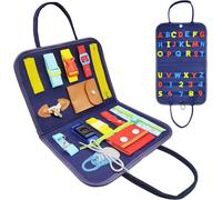 Busy Board Planche Montessori, Jeux Educatif Enfant Jouet Montessori Tableau Cadeau Noël, Apprendre Les Boucles Fermeture à GlissièRe Lacets et Cravates, pour Garcon Fille BéBé 1 2 3 4 Ans (Bleu)
