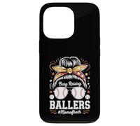 Busy Raising Ballers Mom of Both Baseball Softball Messy Bun Coque pour iPhone 13 Pro