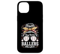 Busy Raising Ballers Mom of Both Baseball Softball Messy Bun Coque pour iPhone 14 Plus