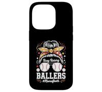 Busy Raising Ballers Mom of Both Baseball Softball Messy Bun Coque pour iPhone 14 Pro