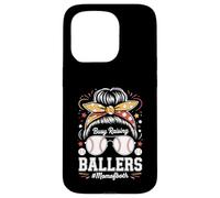 Busy Raising Ballers Mom of Both Baseball Softball Messy Bun Coque pour iPhone 15 Pro