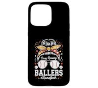 Busy Raising Ballers Mom of Both Baseball Softball Messy Bun Coque pour iPhone 15 Pro Max