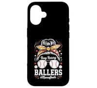 Busy Raising Ballers Mom of Both Baseball Softball Messy Bun Coque pour iPhone 16