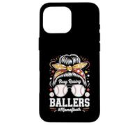Busy Raising Ballers Mom of Both Baseball Softball Messy Bun Coque pour iPhone 16 Pro Max