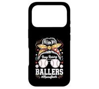 Busy Raising Ballers Mom of Both Baseball Softball Messy Bun Coque pour iPhone 17 Pro