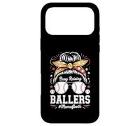 Busy Raising Ballers Mom of Both Baseball Softball Messy Bun Coque pour iPhone 17 Pro Max