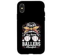 Busy Raising Ballers Mom of Both Baseball Softball Messy Bun Coque pour iPhone X/XS