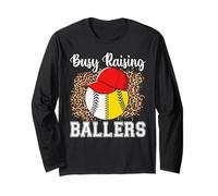 Busy Raising Ballers Softball Baseball Funny Girl mom Manche Longue