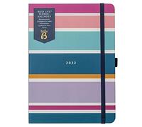 BusyB Busy Life Agenda semainier de janvier à décembre 2022 Motif rayures Format A5 avec double agenda, porte-stylo et compartiments 3578