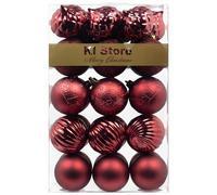 Busybee Noël babioles 30pcs incassable Boules décorations d'arbre de noël pour Ornements de noël fête de Mariage (Vin Rouge, 60mm)