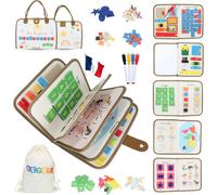BusyBoard Montessori Français-Educational & Sensory Activity Book-2-6 Years-10 Interactive Pages-Authentic Montessori-Animals,Shapes,Letters & Motor Skills (Multicoloured)