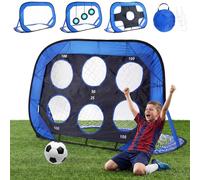 But de Football 4 en 1 pour Enfants 120×80 cm avec 2 Filets Interchangeables (6 Trous & Croix) + 3 Cibles d’Entraînement Cage Pliable et Portable avec Sac de Transport Idéal pour Jardin, Plage