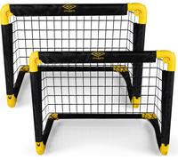 But de football Umbro 50 x 44 x 44 cm - Jeu de 2 - But de football pliable - Pour enfants - Accessoires d'entraînement pour l'intérieur et l'extérieur - Plastique - Noir/Jaune
