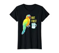 But First Coffee - Aquarelle pour Perroquet T-Shirt Graphique avec Valeur, Femme, Noir, S