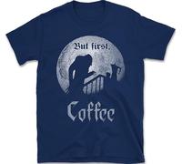 But First Coffee Funny Gothic T-Shirt (S, Navy)