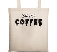 But First Coffee Sac fourre-tout en coton écologique avec logo Beige