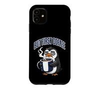 But First Coffee Sleepy Penguin Caffeine Lover Coque pour iPhone 11