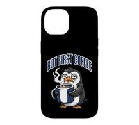 But First Coffee Sleepy Penguin Caffeine Lover Coque pour iPhone 14