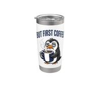 But First Coffee Sleepy Penguin Caffeine Lover Gobelet isotherme en acier inoxydable double paroi