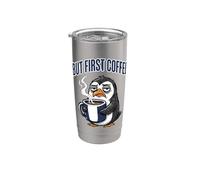 But First Coffee Sleepy Penguin Caffeine Lover Gobelet isotherme en acier inoxydable double paroi